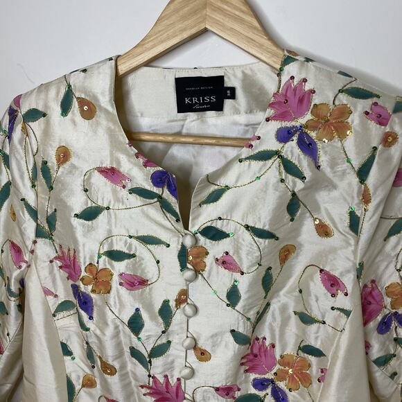 KRISS Sweden Hand Painted Flowers Silk Jacket Artsy Art-to-wear EU 38 / US 6 / M - Picture 7 of 16